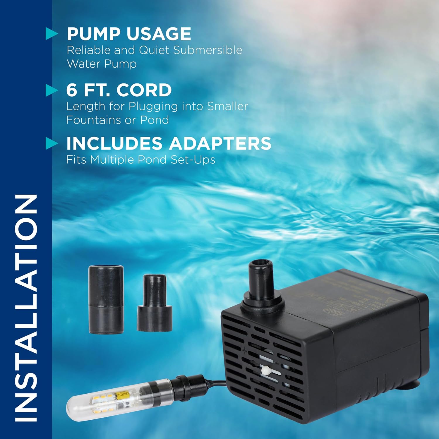 Alpine Corporation Outdoor Decor Power Head Pump for Small to Medium Fountains, Statuary, and Birdbaths with Moving Water