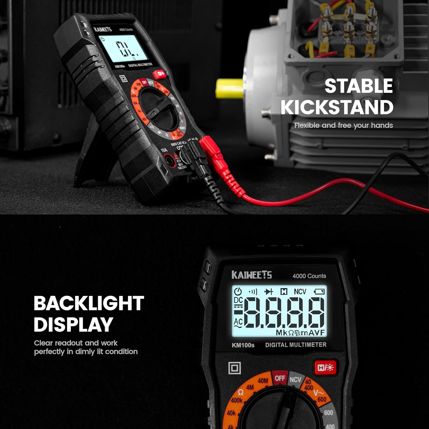 KAIWEETS Digital Multimeter with Case, DC AC Voltmeter, Ohm Volt Amp Test Meter and Continuity Test Diode Voltage Tester for Household Outlet