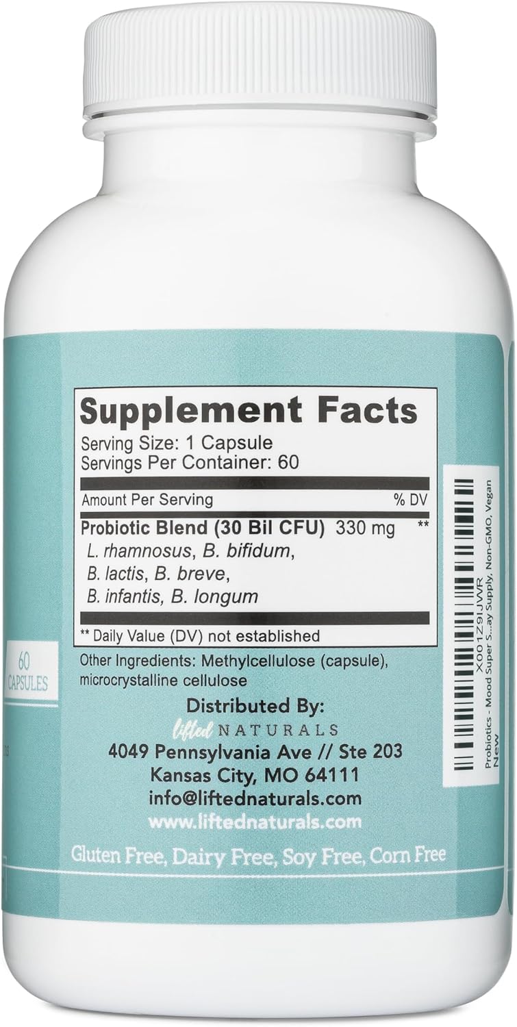 Probiotics - Mood Super Strains Probiotic - Naturally Supports Digestion & Mood - Histamine-Free Probiotics w/ L Rhamnosus GG