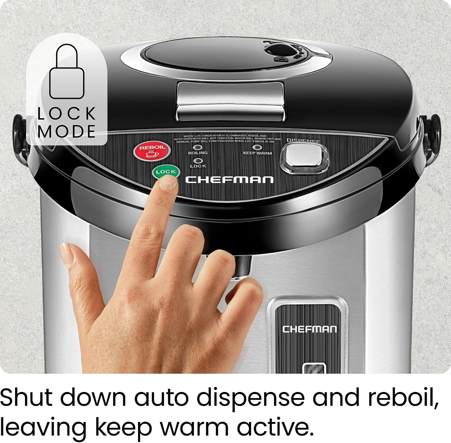 Chefman Electric Hot Water Pot Urn w/Auto & Manual Dispense Buttons, Safety Lock, Instant Heating for Coffee & Tea, Auto-Shutoff & Boil Dry Protection