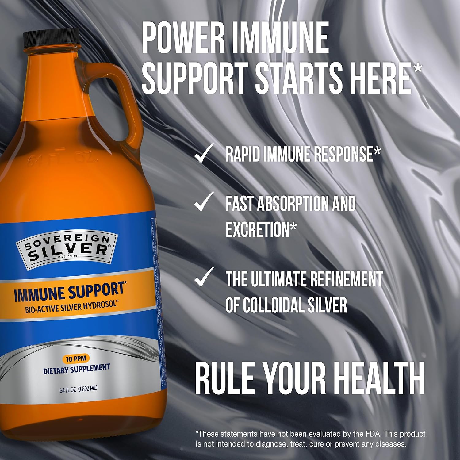 Sovereign Silver Immune Support, Colloidal Silver, 4 fl oz (118 mL) | Bio-Active Silver Hydrosol, 10 ppm, Liquid Dropper