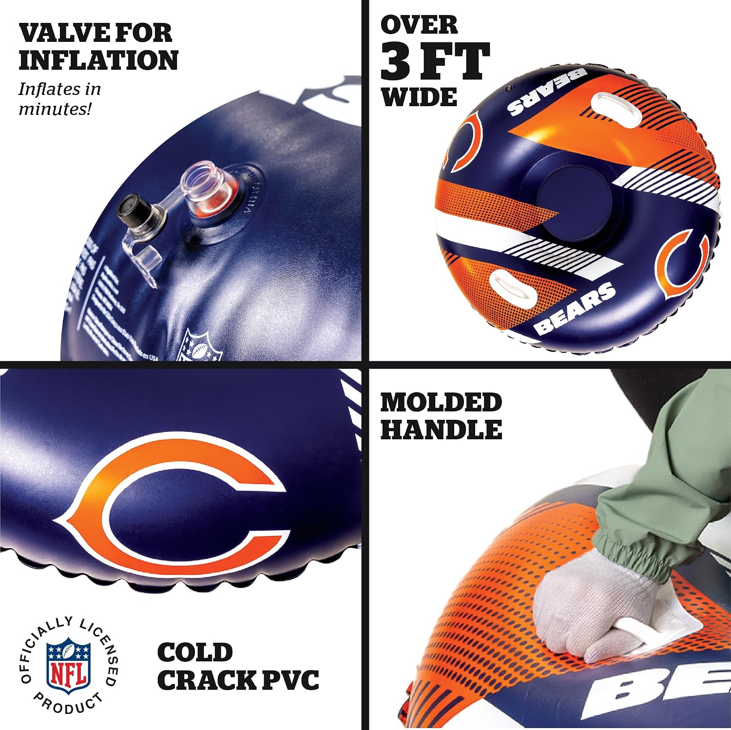 Big Mouth Inc NFL Snow Tube, Heavy Duty Inflatable Snow Sled for Winter Tubing, Ride-On Snow Tube with Handles for Kids and Adults, Outdoor Winter Fun and Football Fan Gifts