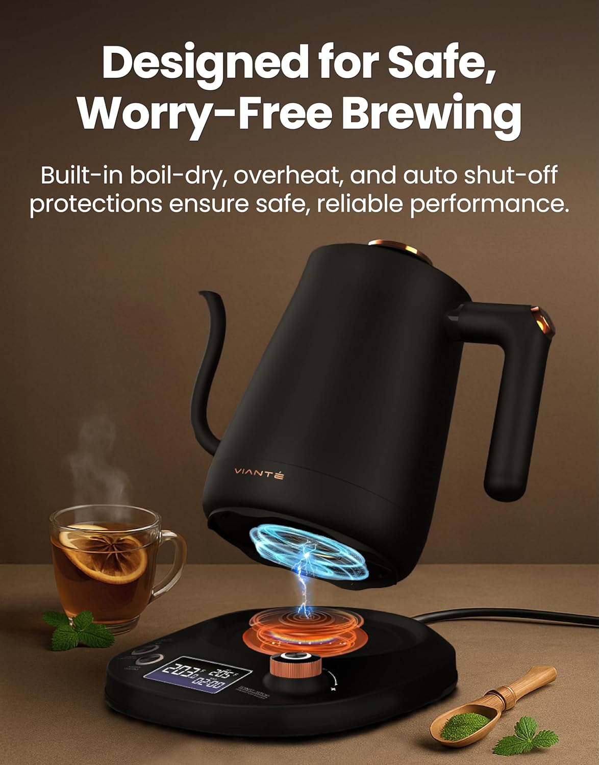 Viante Alba Electric Tea Kettle With Infuser, No Plastic, 1.5L