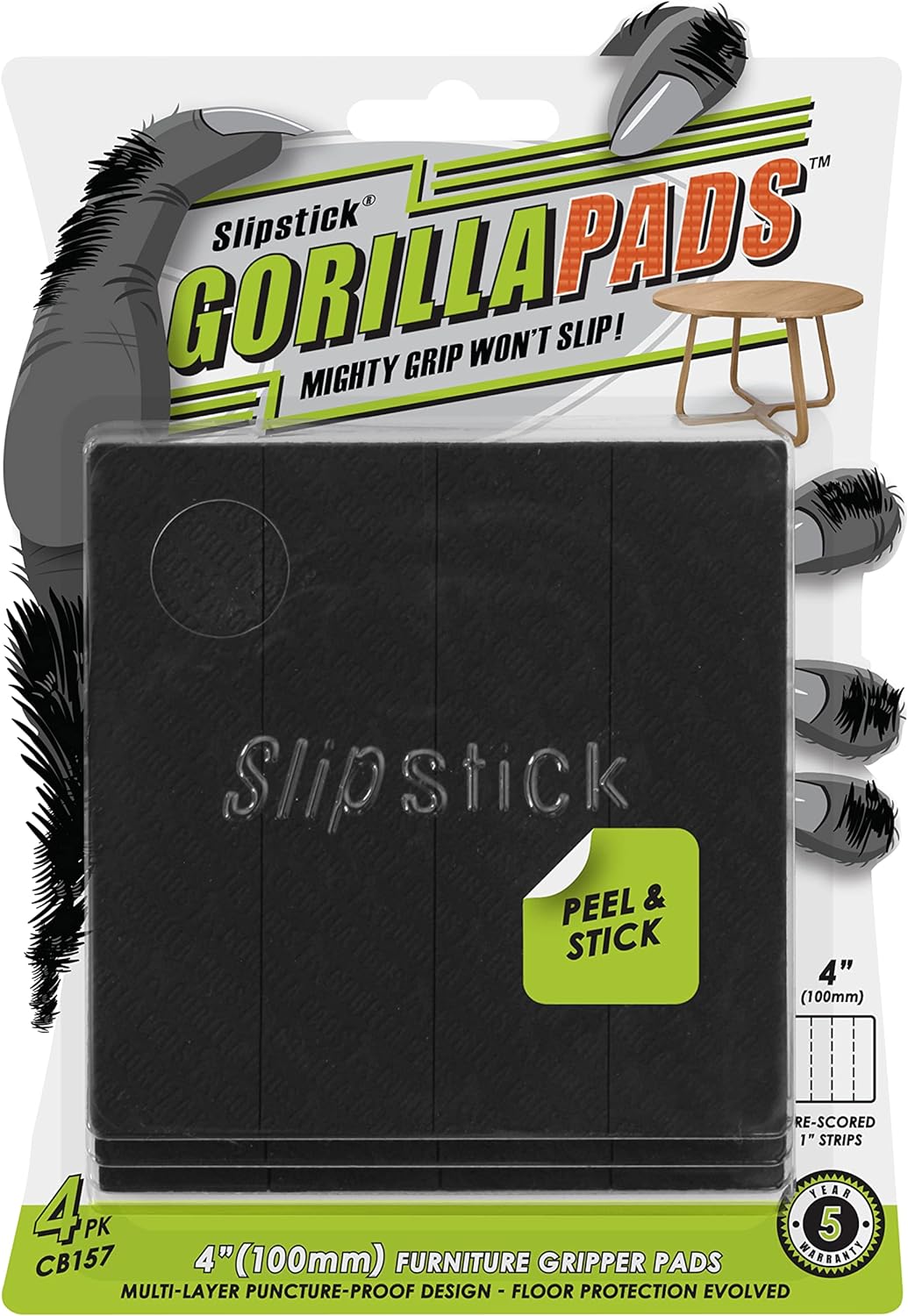 Slipstick GorillaPads CB149 Non-Slip Furniture Pads/Rubber Grippers (Set of 8) Self-Adhesive Furniture Feet Floor Protectors, 1-1/2 inch Round, Black