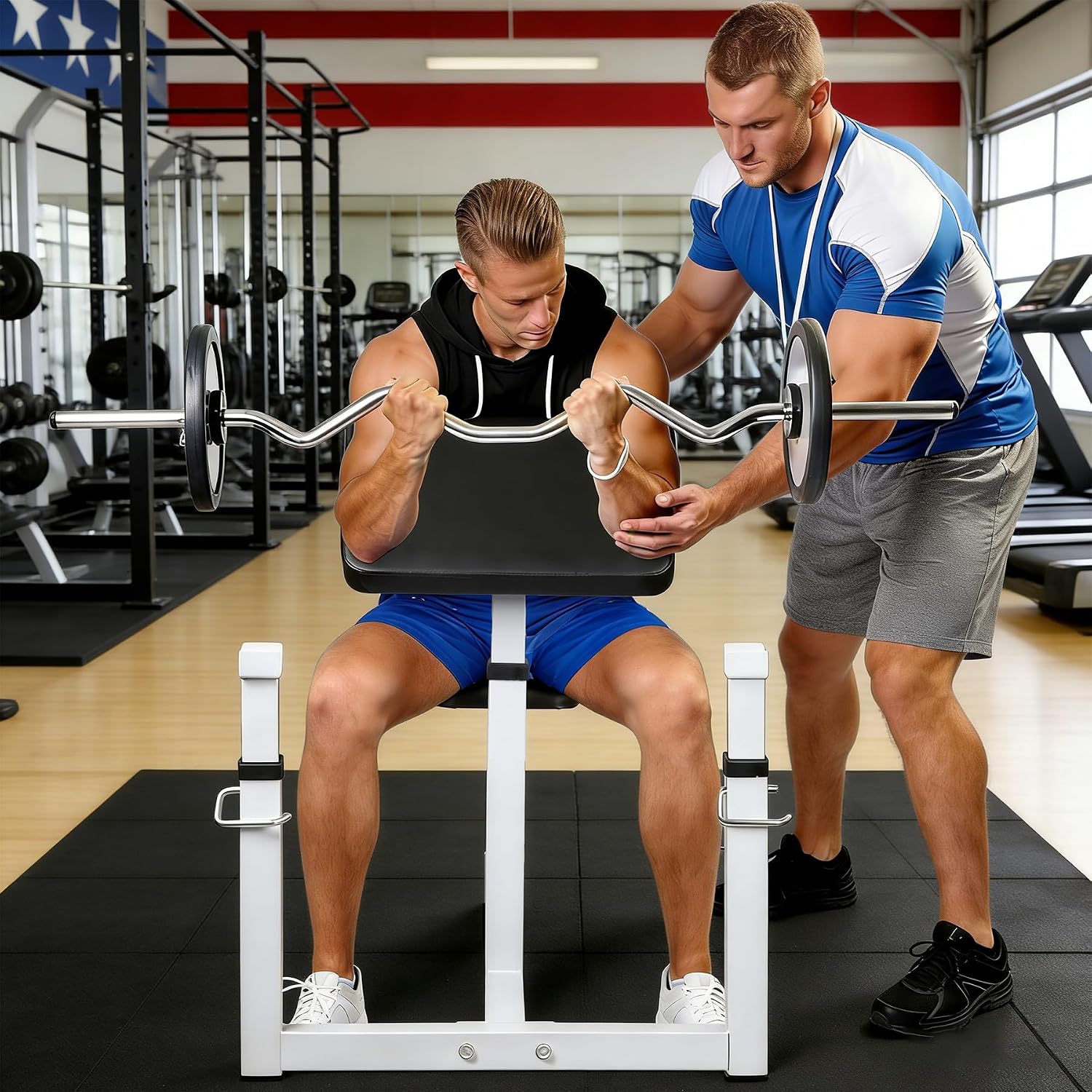 ZenStyle Adjustable Preacher Curl Bench Fitness Weight Bench Seated Isolated Barbell Dumbbell Biceps Training Station Arm Curl Bench for Home Gym
