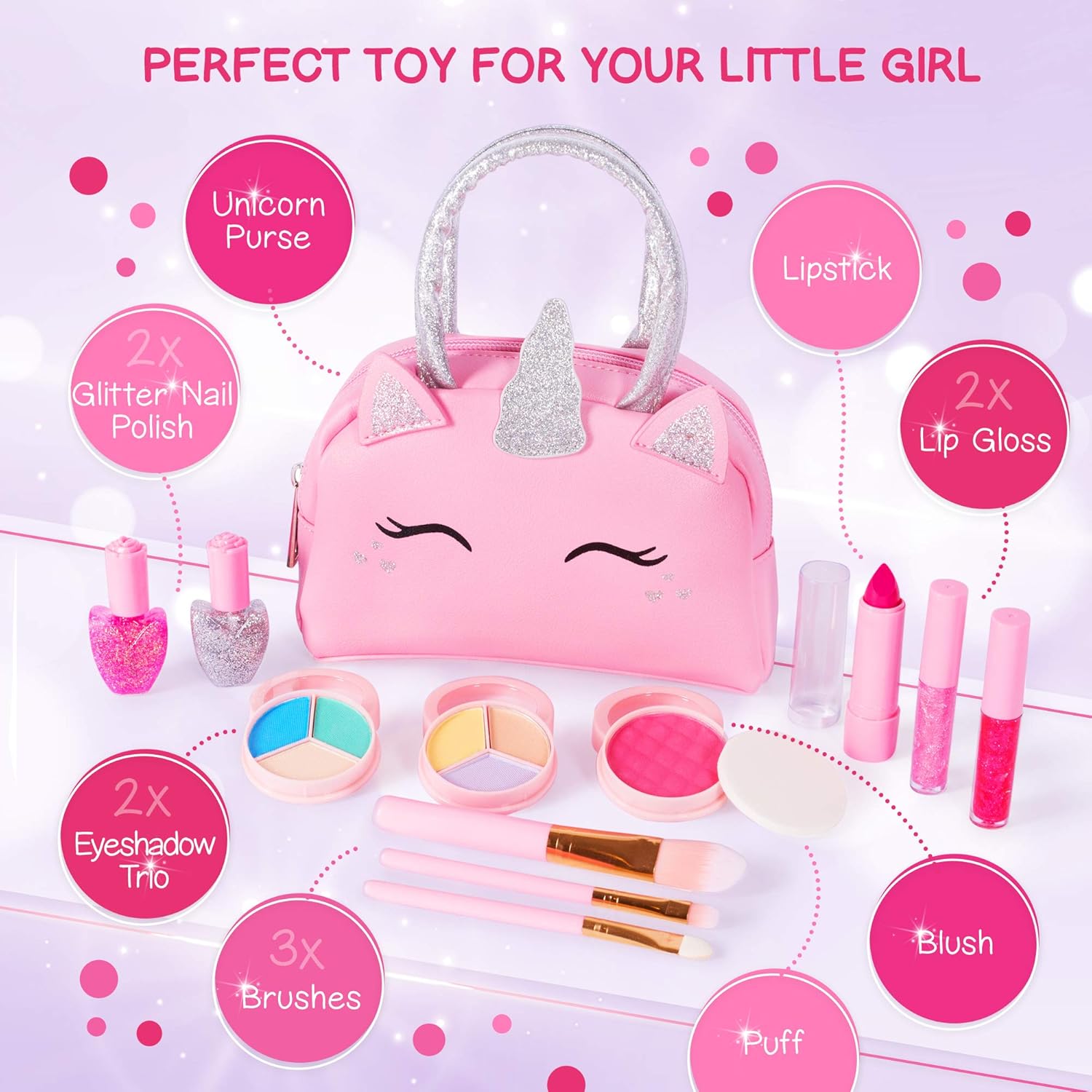 Kids Real Makeup Kit with Unicorn Purse Non Toxic Washable Make Up Set