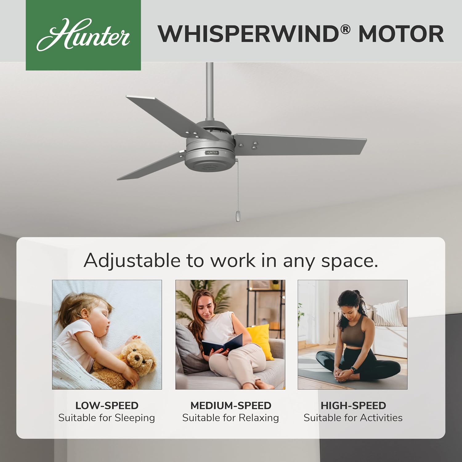 Hunter Cassius, Outdoor or Indoor, Ceiling Fan, 44 inch, Matte Black