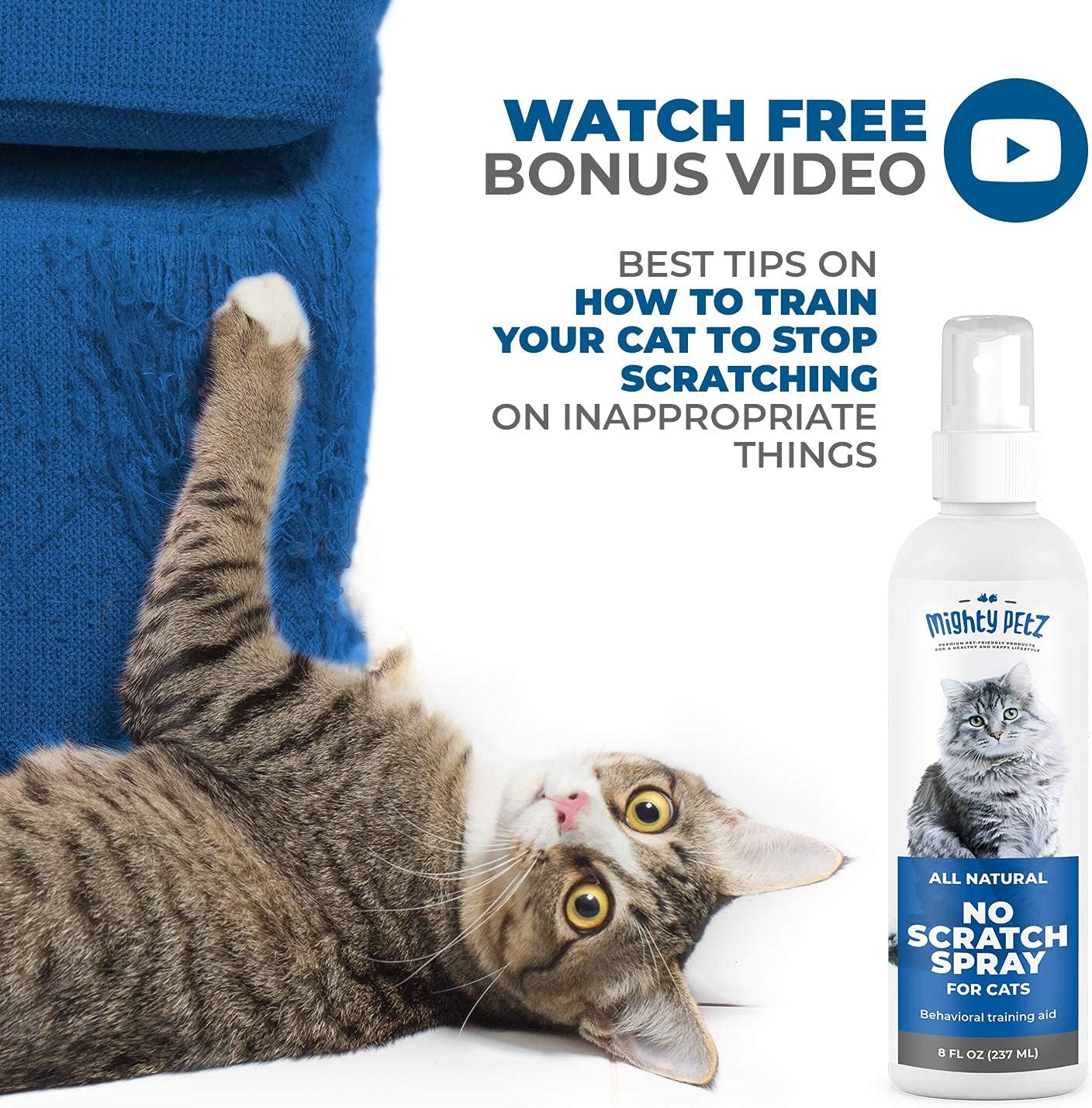 Mighty Petz Cat Deterrent Spray - Cat Indoor Repellent for Furniture, Plants, Couch Protector. Safe