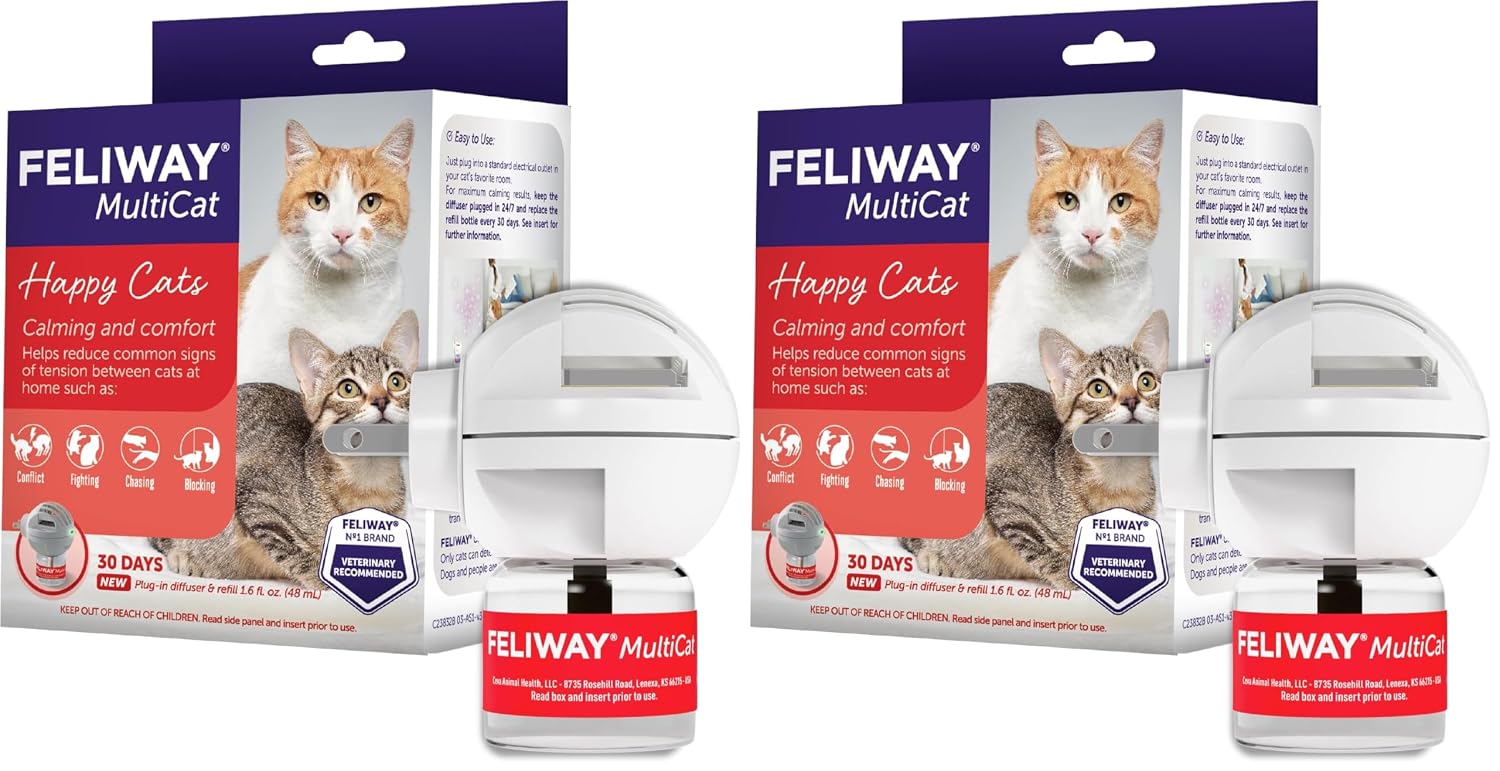 FELIWAY MultiCat Cat Calming Pheromone Diffuser Kit | Helps Reduce Fighting, Tension and Aggression Between Cats due to Stress for Multi‑Cat Homes, 30 Day Supply