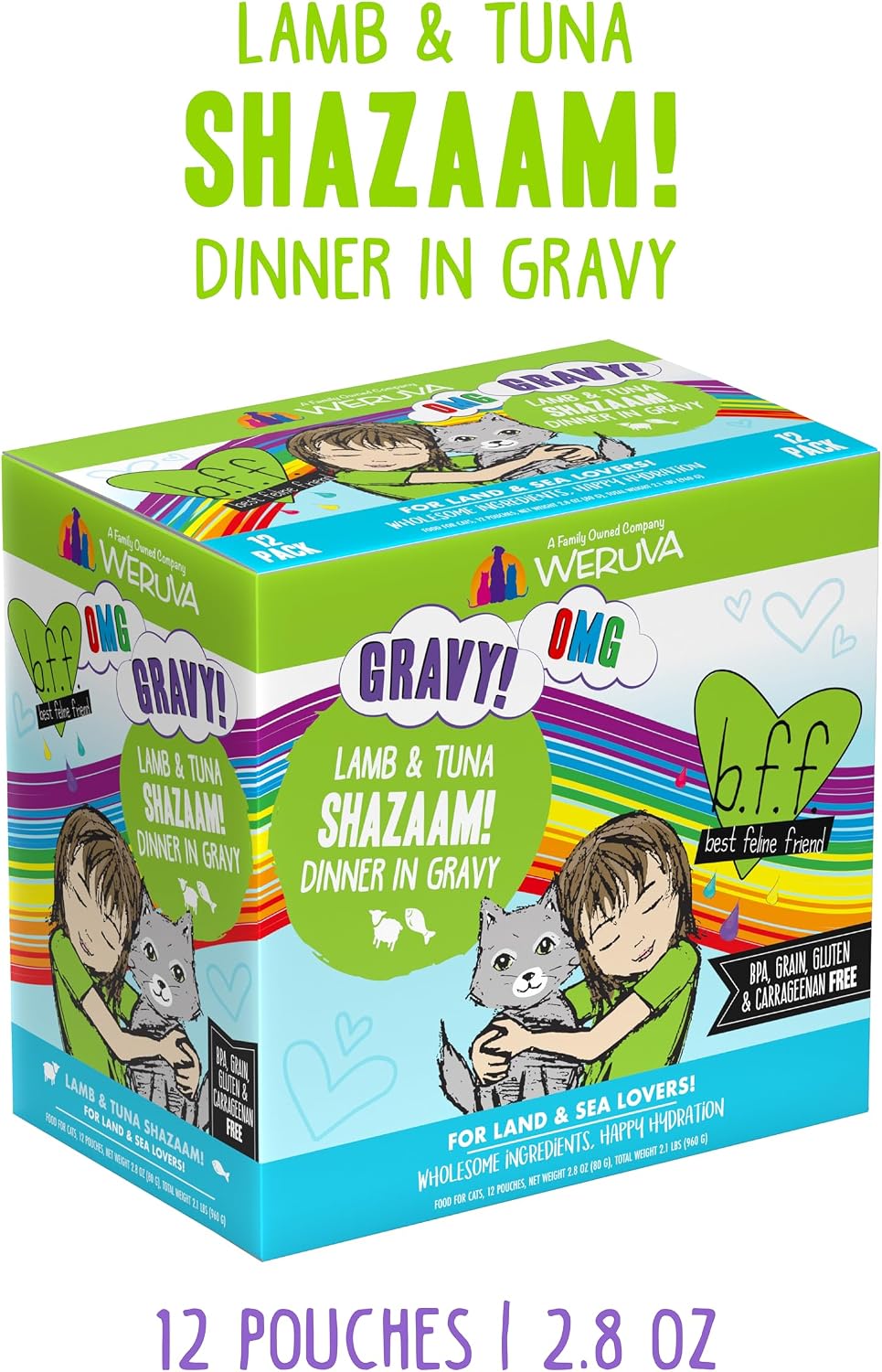Weruva B.F.F. OMG - Best Feline Friend Oh My Gravy!, Tuna & Salmon Sweet Cheeks with Tuna & Salmon in Gravy Cat Food, 3oz Pouch (Pack of 12)