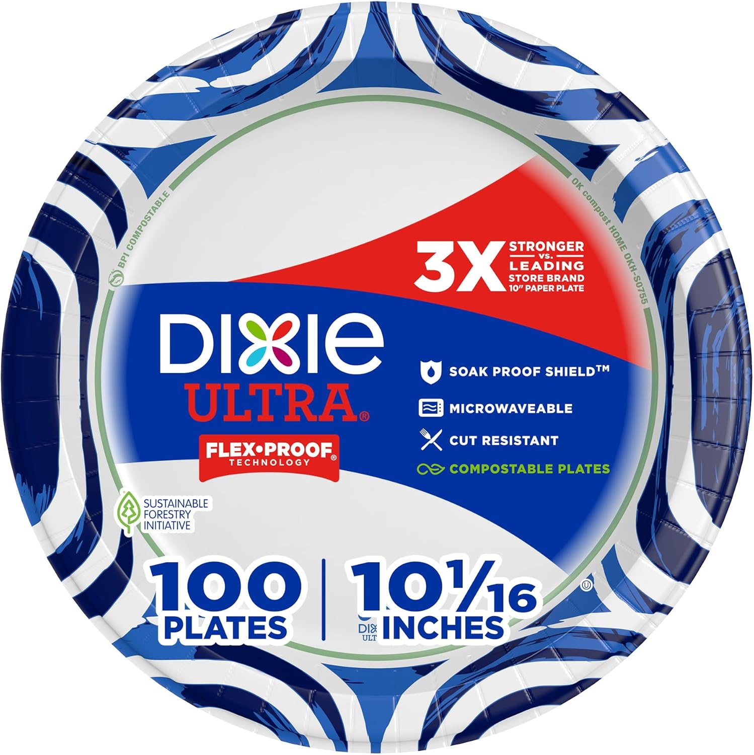 Dixie Ultra, Large Paper Plates, 10 Inch, 100 Count, 3X Stronger*, Heavy Duty, Microwave-Safe, Soak-Proof, Cut Resistant, Disposable Plates For Heavy