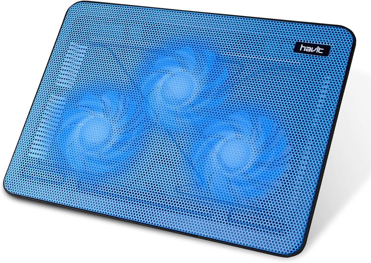 havit HV-F2056 15.6"-17" Laptop Cooler Cooling Pad - Slim Portable USB Powered (3 Fans), Black/Blue | Three quiet USB-powered fans circulate air below the laptop, two height settings improve viewing and typing comfort