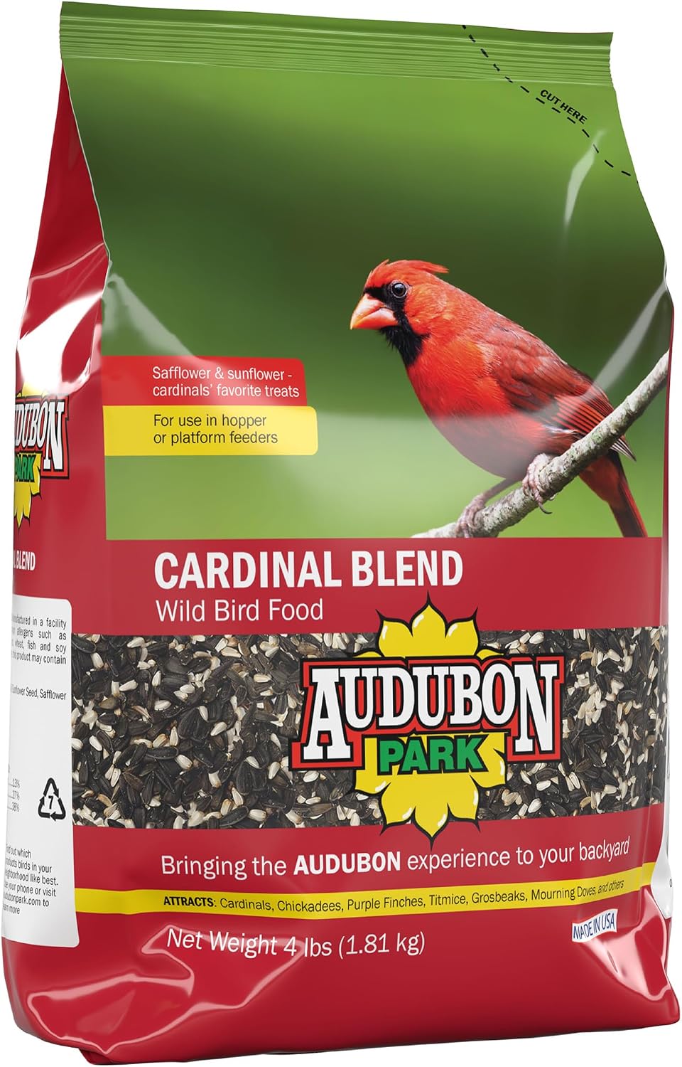 Audubon Park Cardinal Blend Wild Bird Food, Cardinal Bird Seed for Outside Feeders, 4-Pound Bag