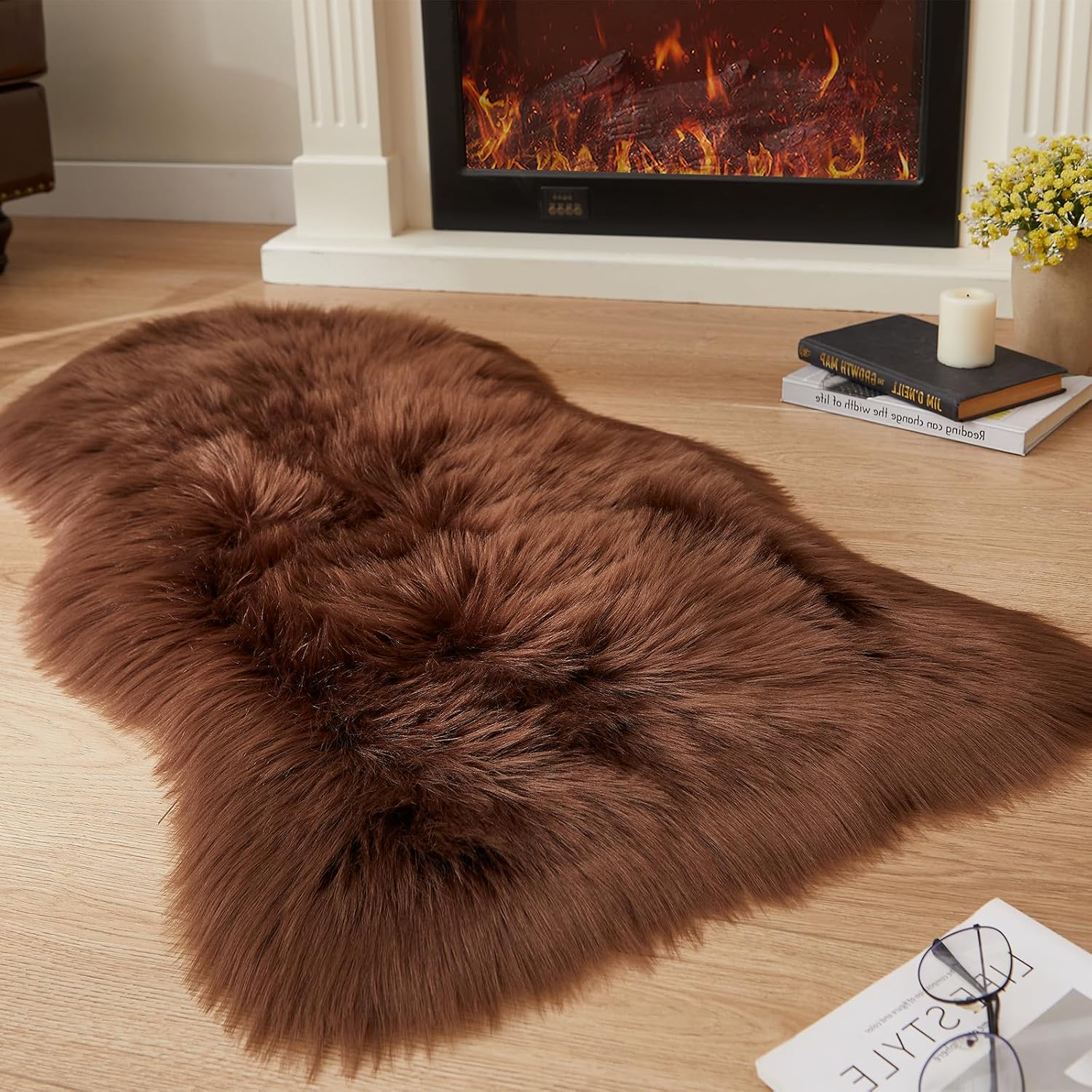EasyJoy Ultra Soft Fluffy Shaggy Area Rug Faux Fur Rug Chair Cover Seat Pad Fuzzy Area Rug for Bedroom Floor Sofa Living Room (2 x 6 ft Sheepskin