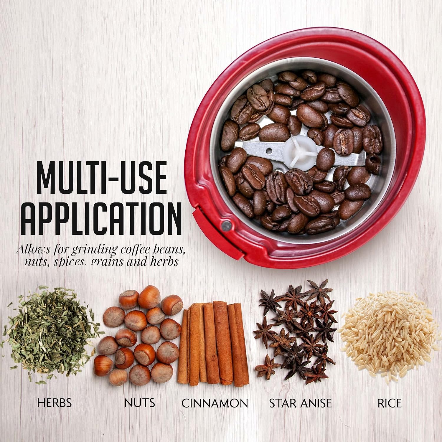 OVENTE Electric Coffee Grinder with One Touch Push-Button, White CG225W | 2.5oz Capacity, 150W Motor, Stainless Steel Blades for Uniform Grinding of Beans, Spices, Herb, Nuts & More, Safety Lock Lid
