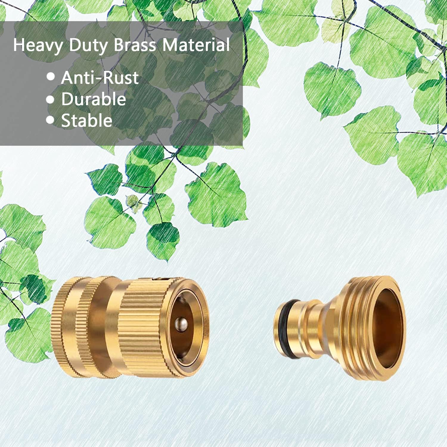 BoArt Garden Hose Quick Connector Set, Solid Brass 3/4 Inch Water Fitings Thread Easy Connect No-Leak Male Female 6 Sets