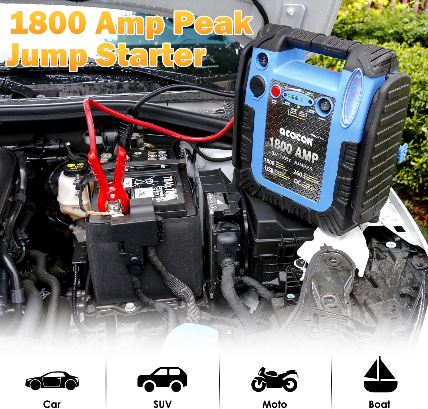 1800 Amp Jump Starter with Air Compressor, acetek Car Battery Jump Starter 260 PSI Tire Inflator