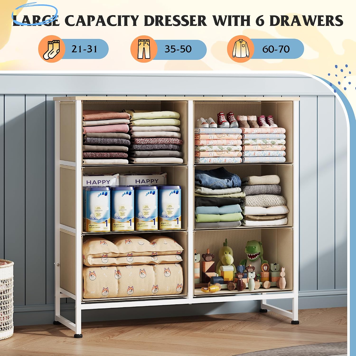WLIVE Dresser for Bedroom with 6 Drawers, Light Grey