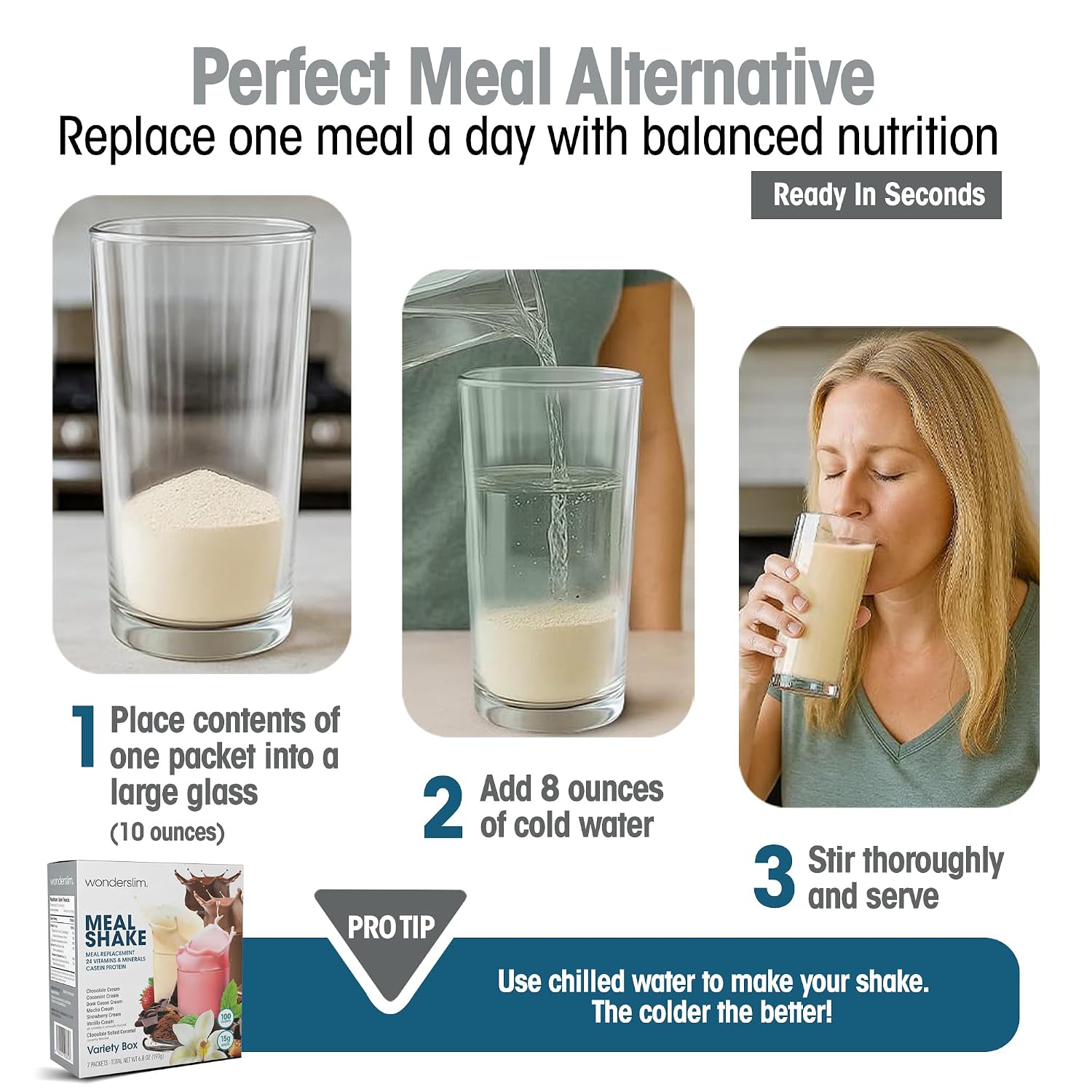 WonderSlim Protein Meal Replacement Shake – 15g Protein, 24 Vitamins & Minerals, Low Carb, Low Calorie, Gluten Free – Meal Replacement Drink for Weight Management, 7 Count Packets (Dark Cocoa Cream)