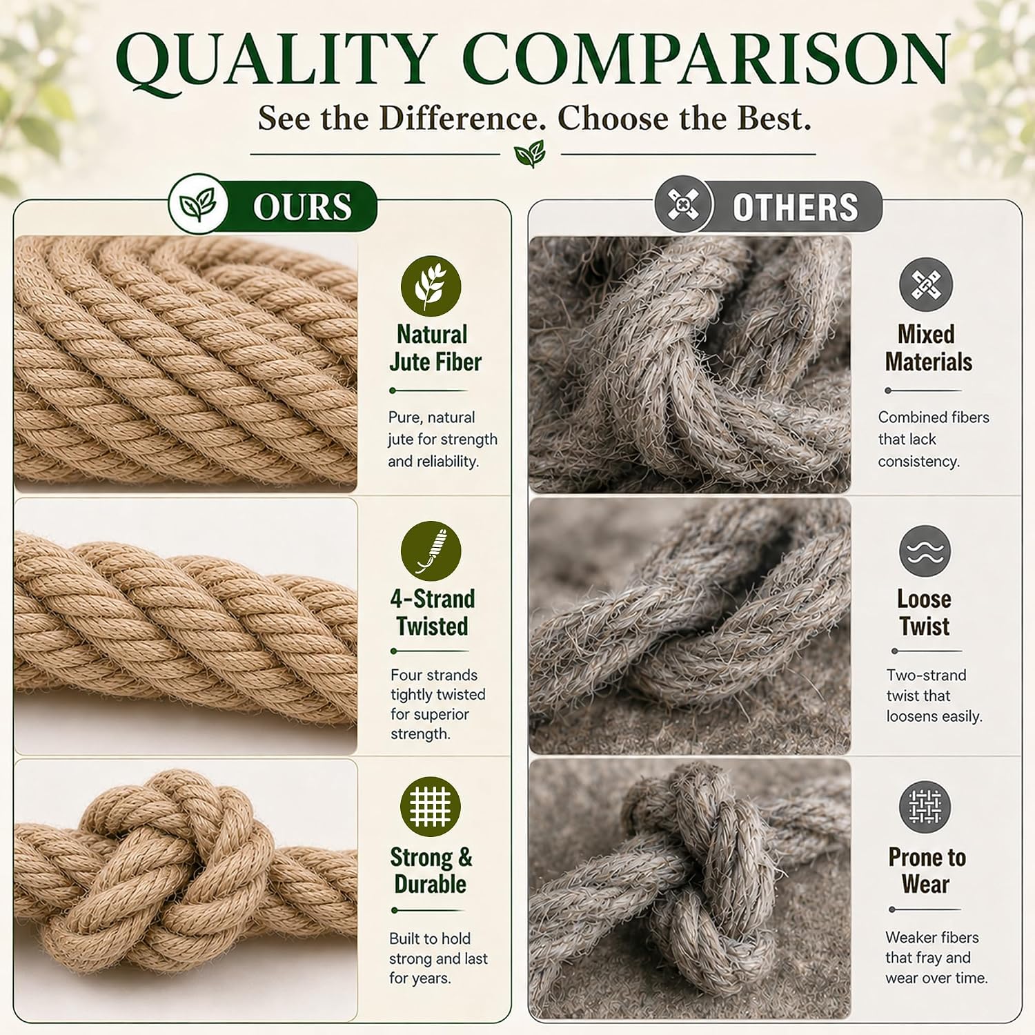 Twisted Manila Jute Rope (1 Inch x 10 Feet) Natural Thick Hemp Rope for Crafts, Nautical, Railings, Hammock, Decorating