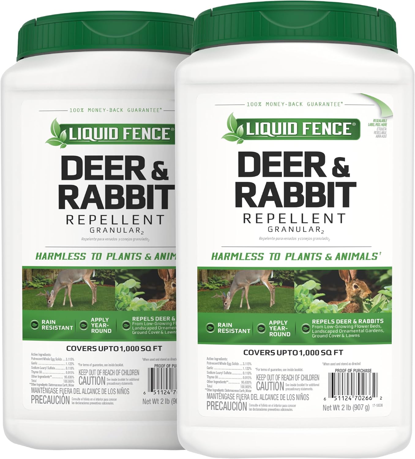 Liquid Fence Deer And Rabbit Repellent Granular 5 Pounds, Harmless To Plants And Animals | Use on Low-Growing Flower Beds, Gardens, Ground Cover & Lawns; Covers up to 2,500 Sq. Ft., Harmless To Plants & Animals