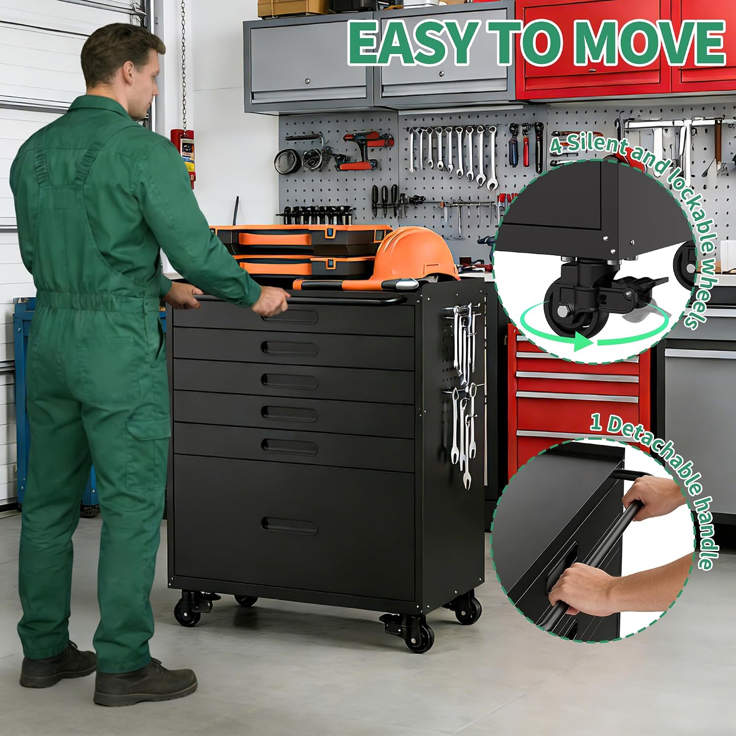 Garage Cabinets,Metal Garage Storage Cabinet with Wheels,Black Lockable Rolling Tool Cabinet with Drawer and Adjustable Shelves,Heavy Duty Tool Chest for Home Office Utility Room