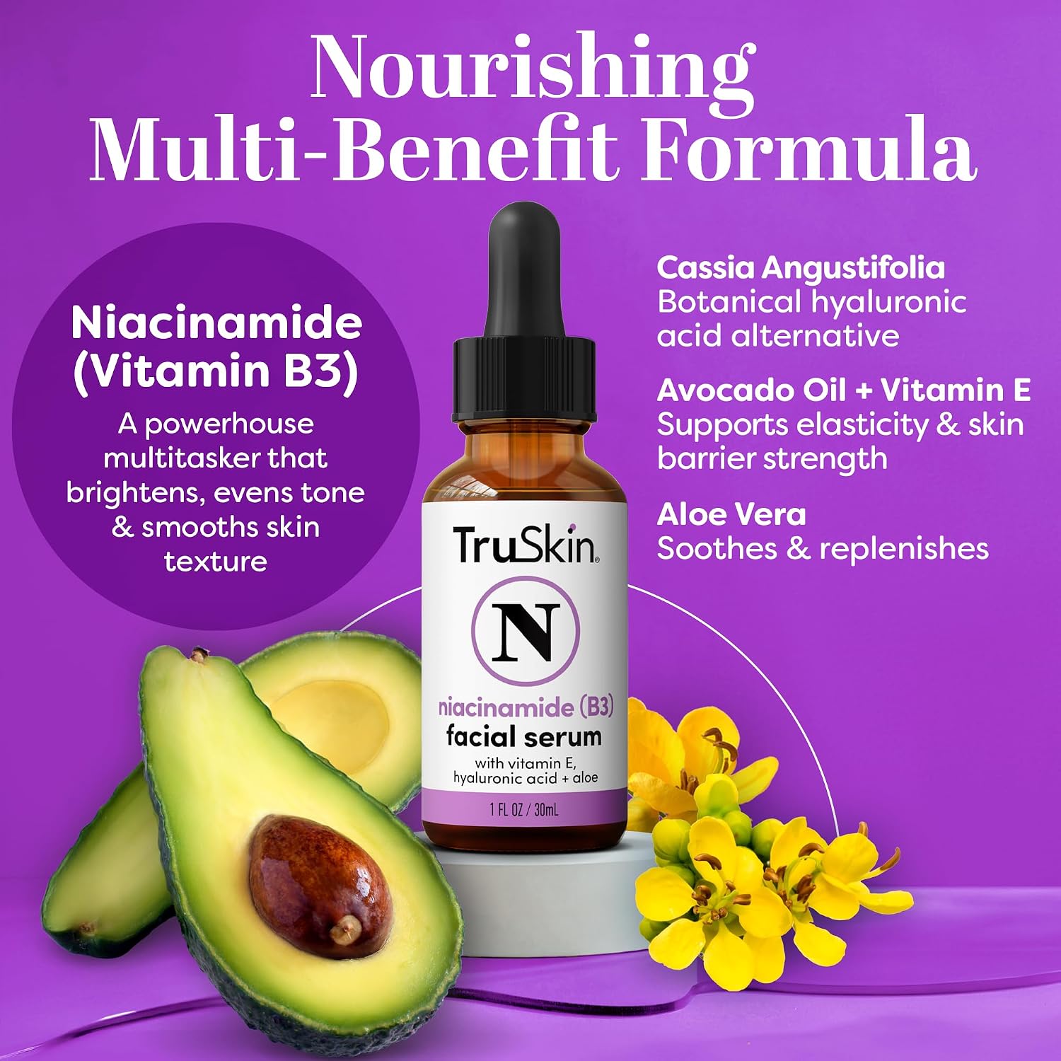 TruSkin Niacinamide Serum for Face with Hyaluronic Acid & Aloe, 1 fl oz