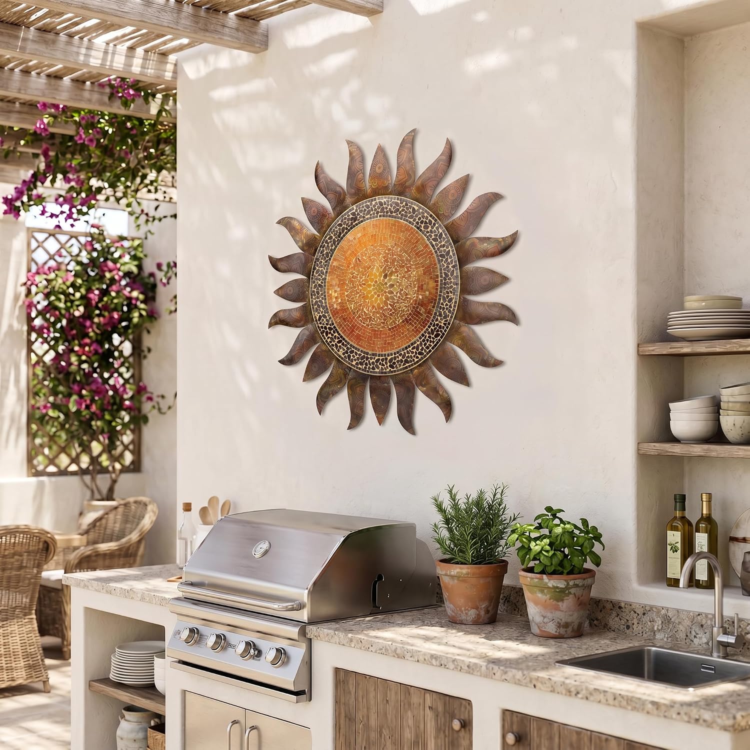 Regal Art & Gift Handcrafted Metal Sun Wall Decor, Rustic Sunburst Wall Art | Copper Patina, 40 in, Metal, Rust-Resistant Sunburst Sculpture, Eye-Catching Accent for Patio, Garden & Home