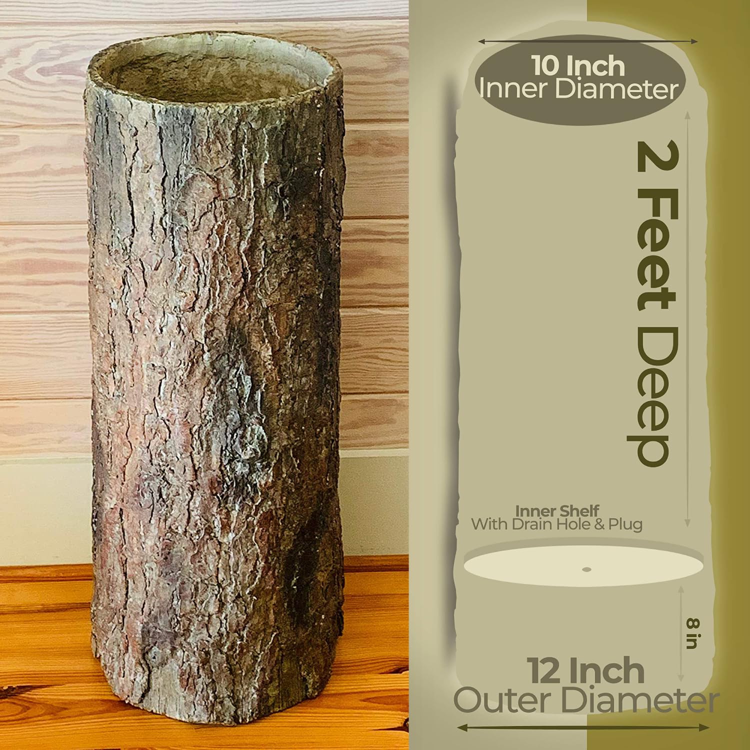 🌳 Woodland Country Rustic Tree Stump Garbage Bin. Unique Realistic Log Trash Can.