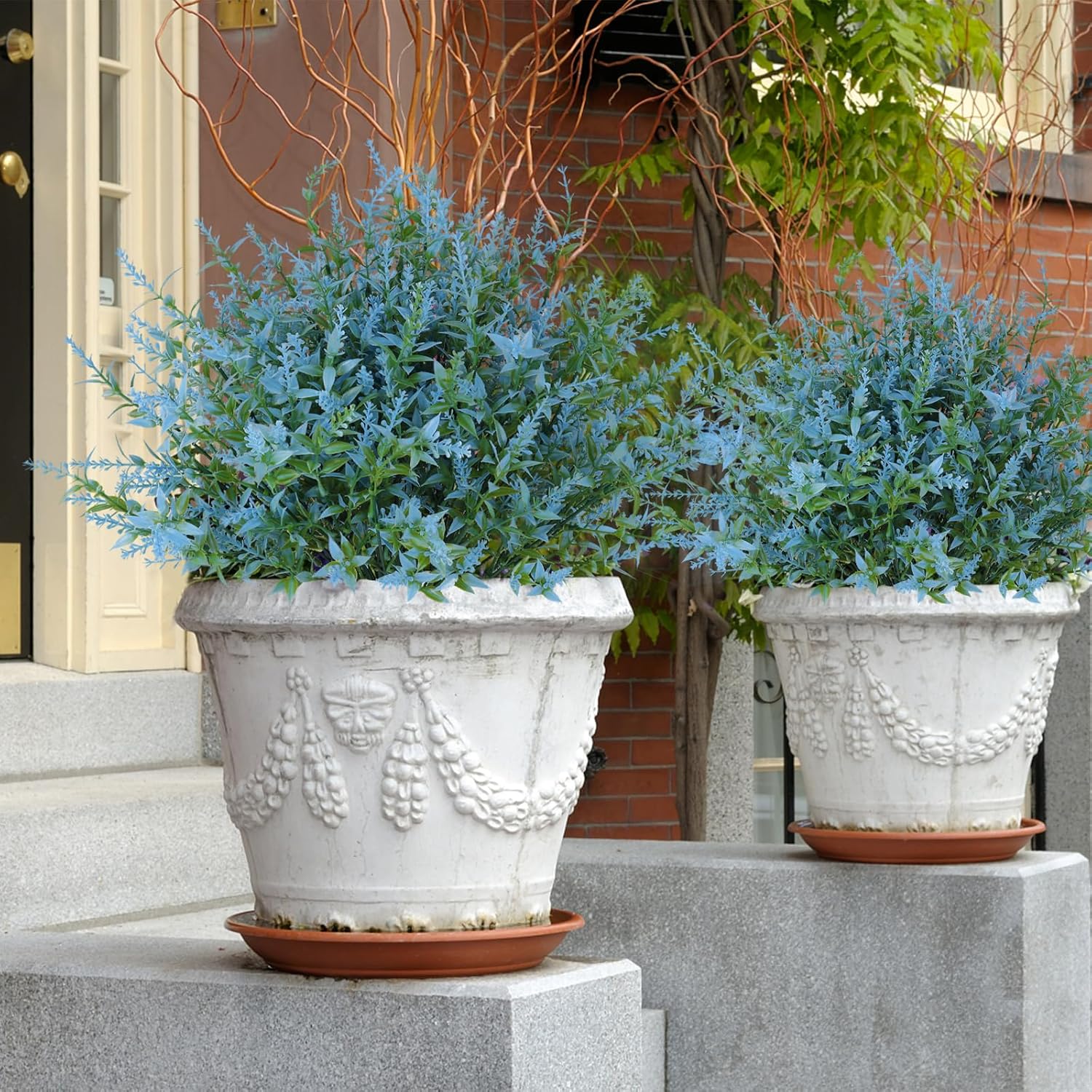RECUTMS Artificial Greenery Lavender Fake Shrubs Flowers 8 Pcs UV Resistant