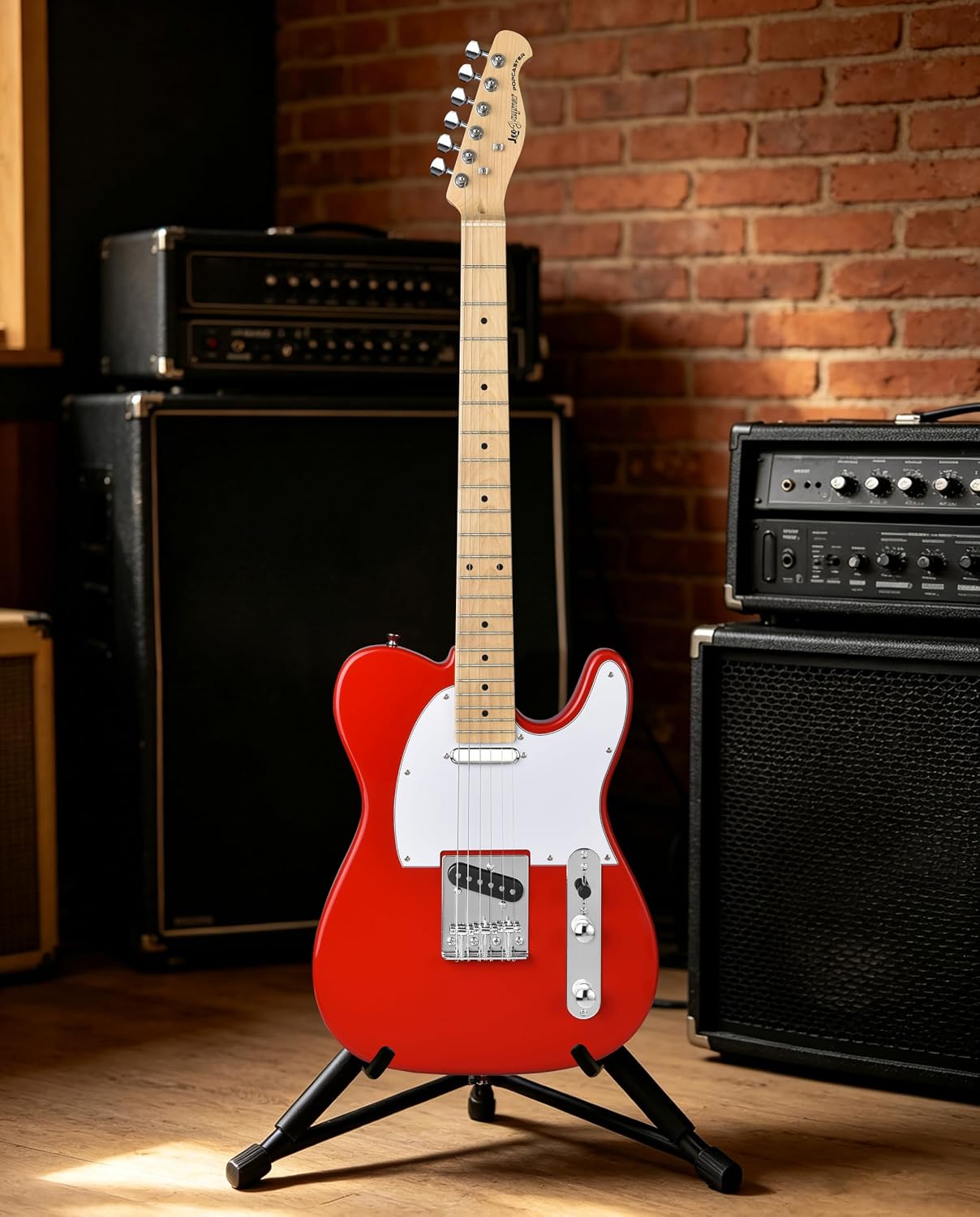Leo Jaymz Beginner Electric Guitar Complete Kit with Portable Amp, Padded Gig Bag & Full Accessories, Maple Neck (TL-White)