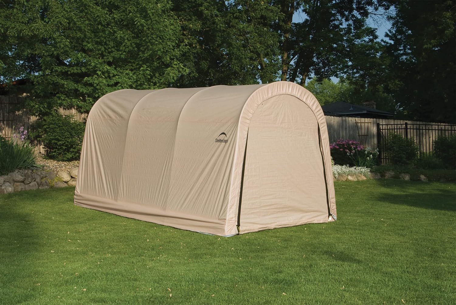 ShelterLogic 10' x 15' x 8' All-Steel Metal Frame Round Style Roof Instant Garage and AutoShelter with Waterproof and UV-Treated Ripstop Cover