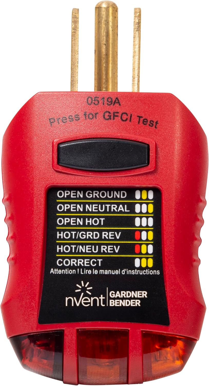 Gardner Bender GFI-3501 Ground Fault Receptacle Tester & Circuit Analyzer, 110-125V AC, for GFCI / Standard / Extension Cords & More, 7 Visual LED Tests , Red | 110-125V AC Receptacle Tester w/ 3 LED Lights Indicating 7 Wiring Conditions, Tests GFCI & Ou…