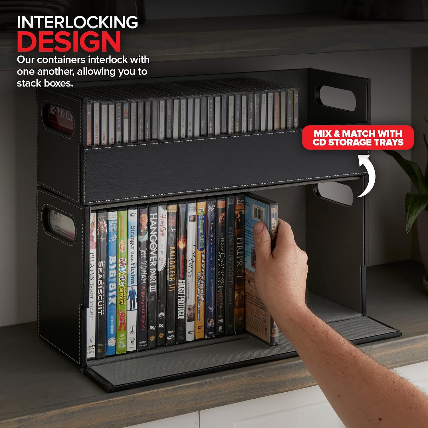 Stock Your Home DVD Storage Box, Movie Shelf Organizer for Blu-Ray, Video Game Cases, CDs, VHS Tape Display Stand, Disc Holder Can Store Up to 28 DVDs, Faux Leather (Espresso)