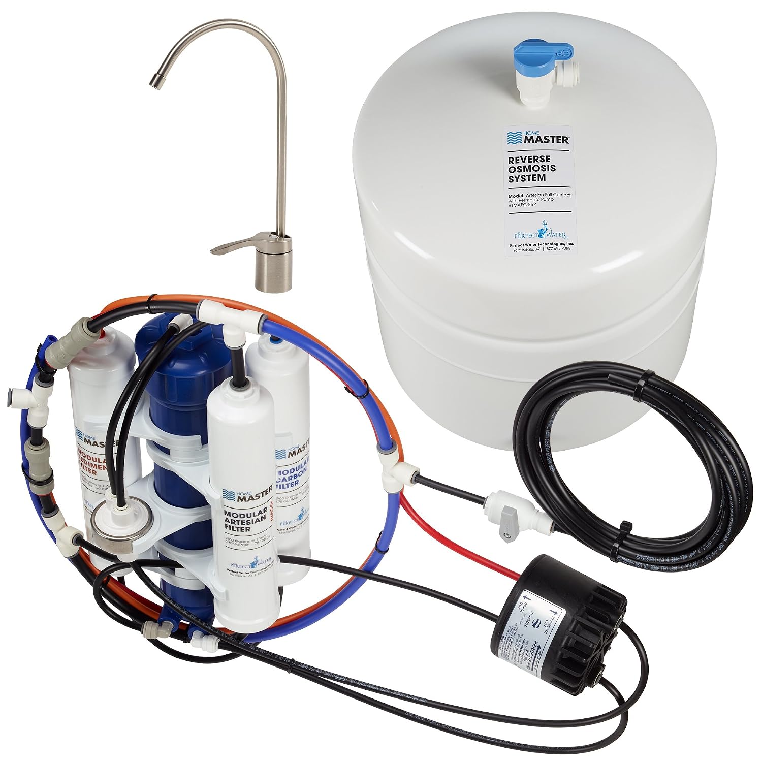 Home Master TMAFC-ERP Artesian Full Contact Reverse Osmosis System, 7-Stages, Patented 2-Pass Alkaline Remineralization, Fast 4.5s Fill Rate, 1:1 Waste Ratio, 8.5” Catalytic Carbon, 5-Yr Limited Parts