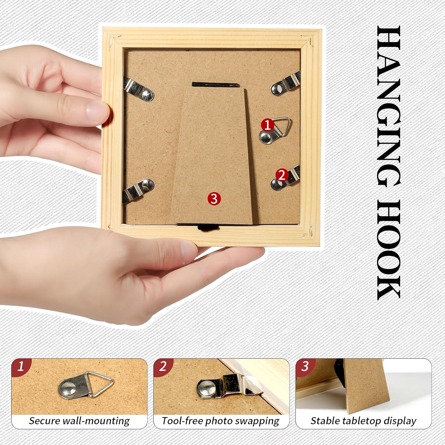 Picture Frames 8x8 2 Pack Made of Solid Wood Black for Wall Mounting and Tabletop Display