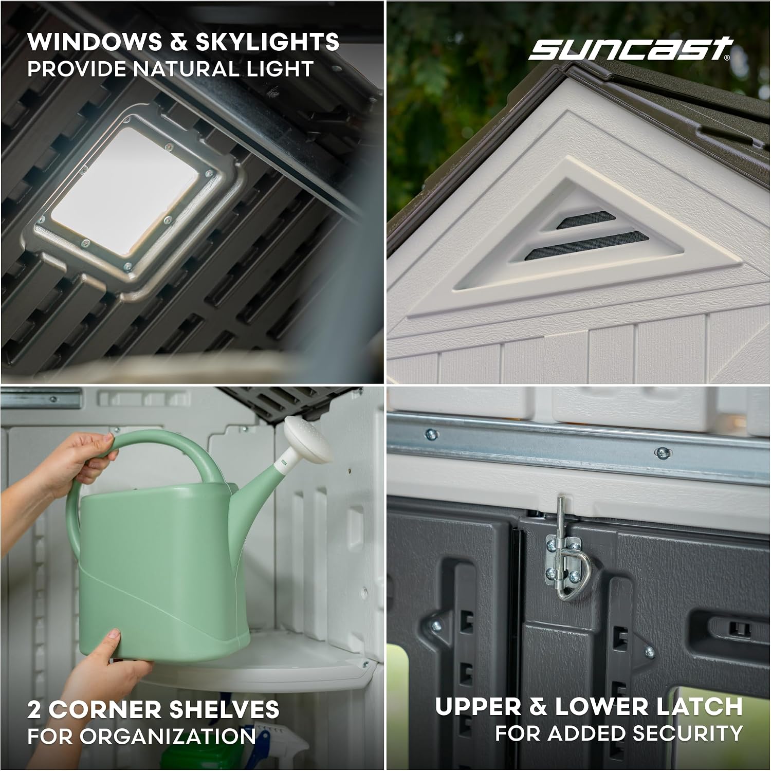 Suncast 8x7 Ft. Outdoor Storage Shed - Large Resin Shed with Floor, Lockable Double Doors