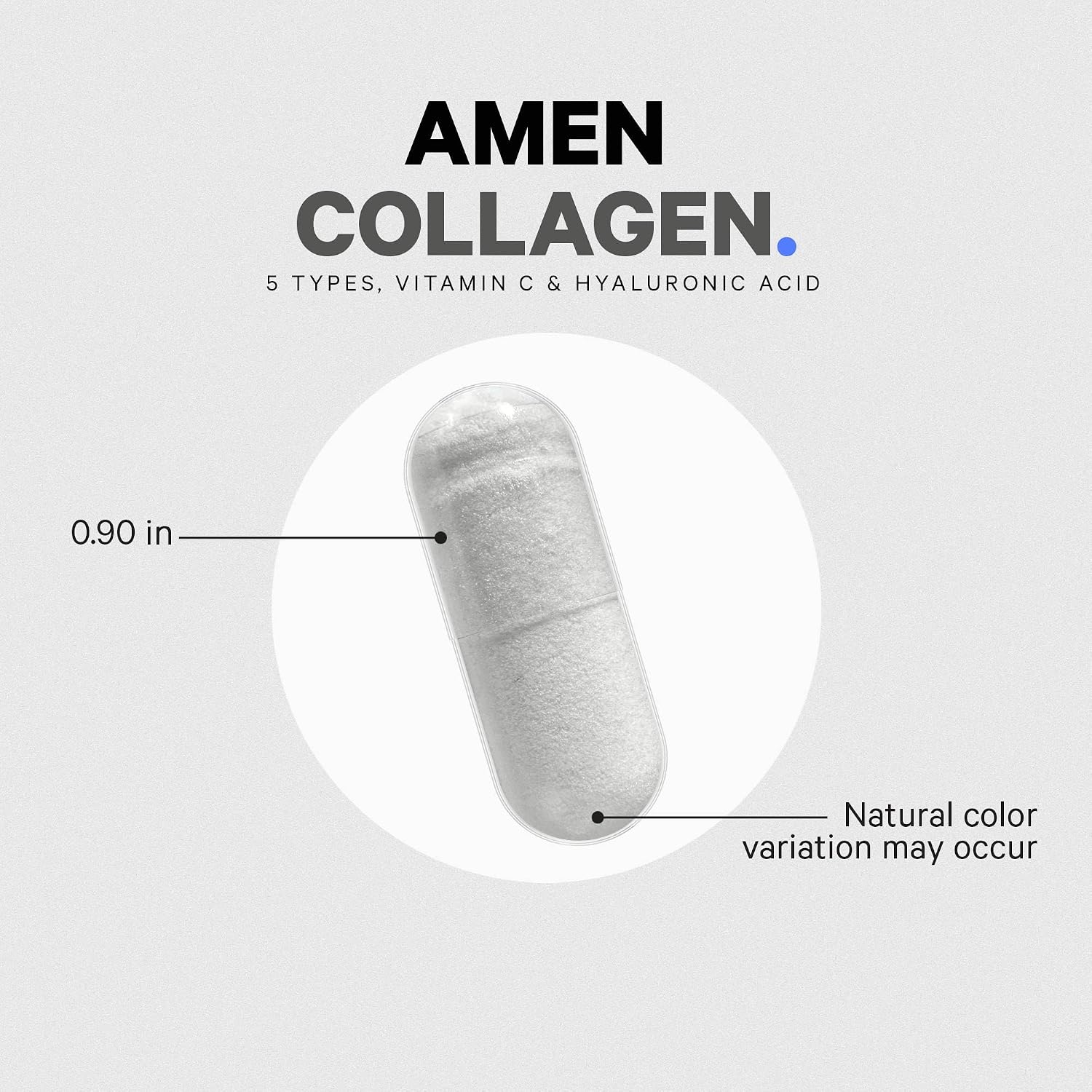 Amen Multi Collagen Peptides Supplement, Hyaluronic Acid, 90 Capsules | Hydrolyzed Type I, II, III, V & X. Bovine, fish, chicken
