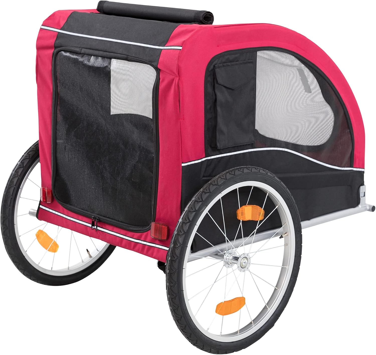 TRIXIE Medium Dog Bike Trailer - Foldable Pet Bicycle Trailer for Dogs up to 48lbs – Features Quick Fastening Wheels, 2 Doors, Safety Leash & Waterproof Carrier - 50 x 25 x 26.5in - Black/Red