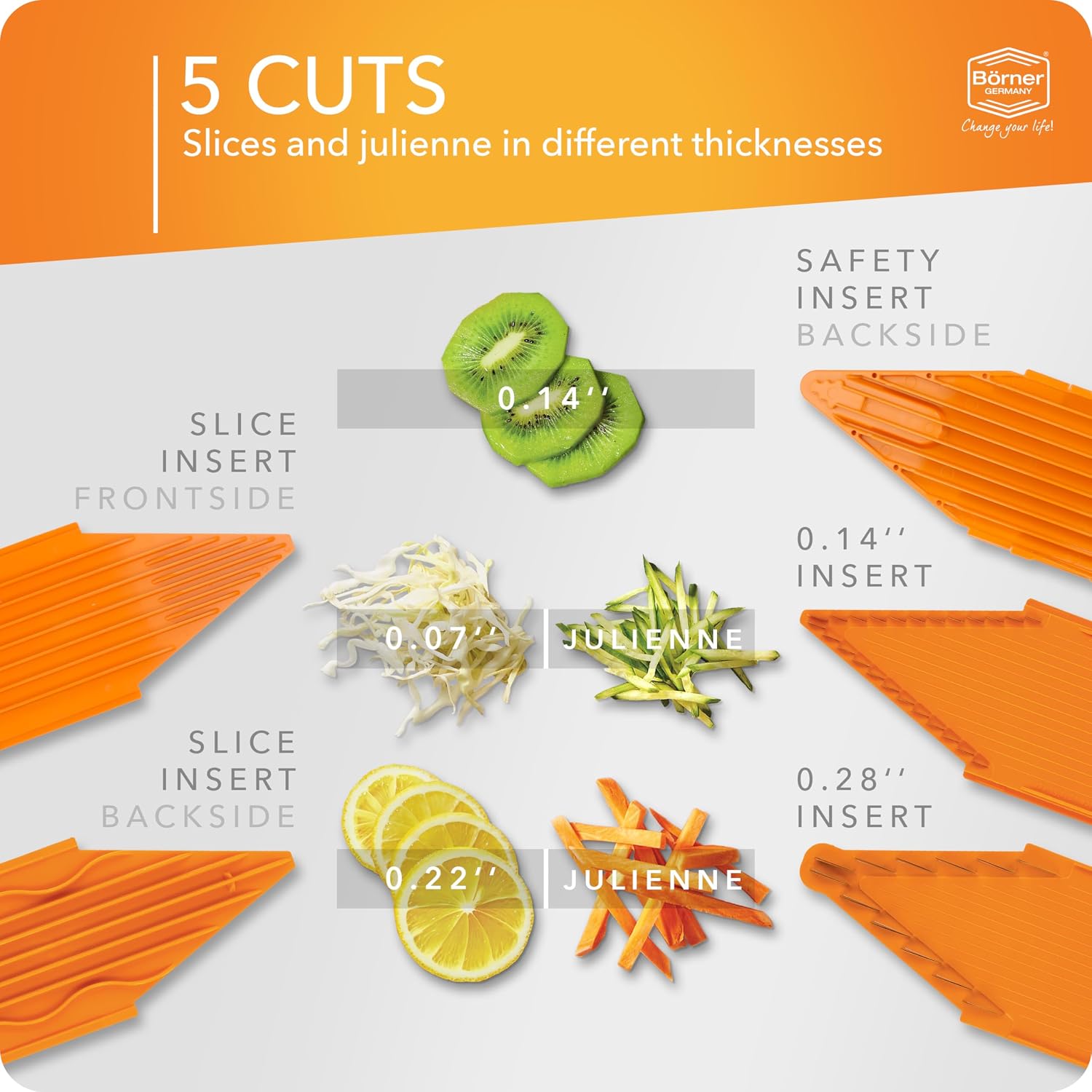 BORNER V Mandoline Slicer Kitchen V1 ClassicLine Starter Set | Vegetable Grater Börner - Quality Made in Germany, Color:Orange