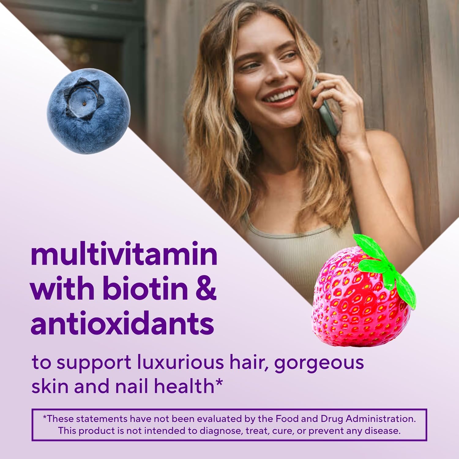 Vitafusion Hair Skin and Nails Gummies | Biotin 5000mcg | 100 Count | Gummy Vitamins for Adult Women & Men | Berry Flavor | Gluten-Free Multivitamin Supplement