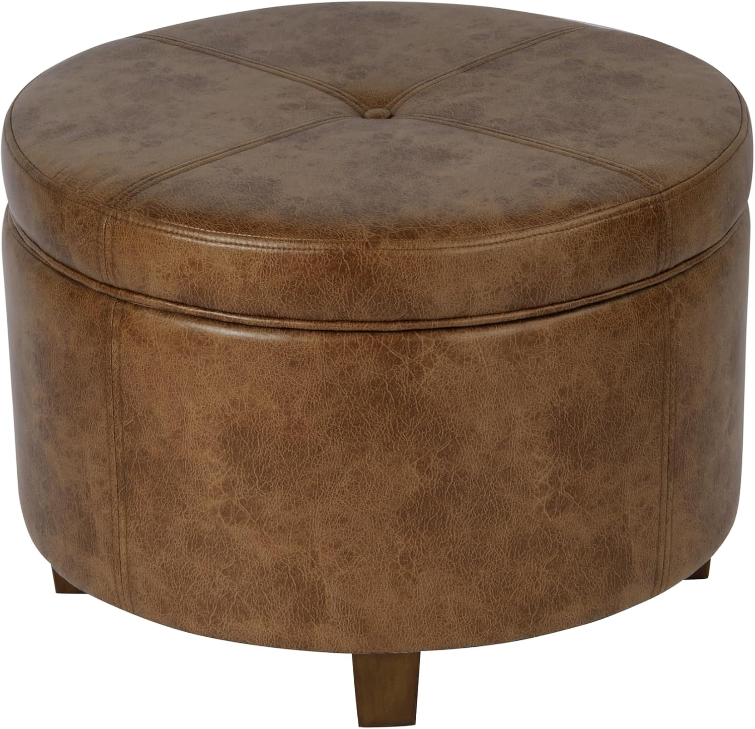 HomePop 24" Large Leatherette Storage Ottoman - Distressed Brown Faux Leather
