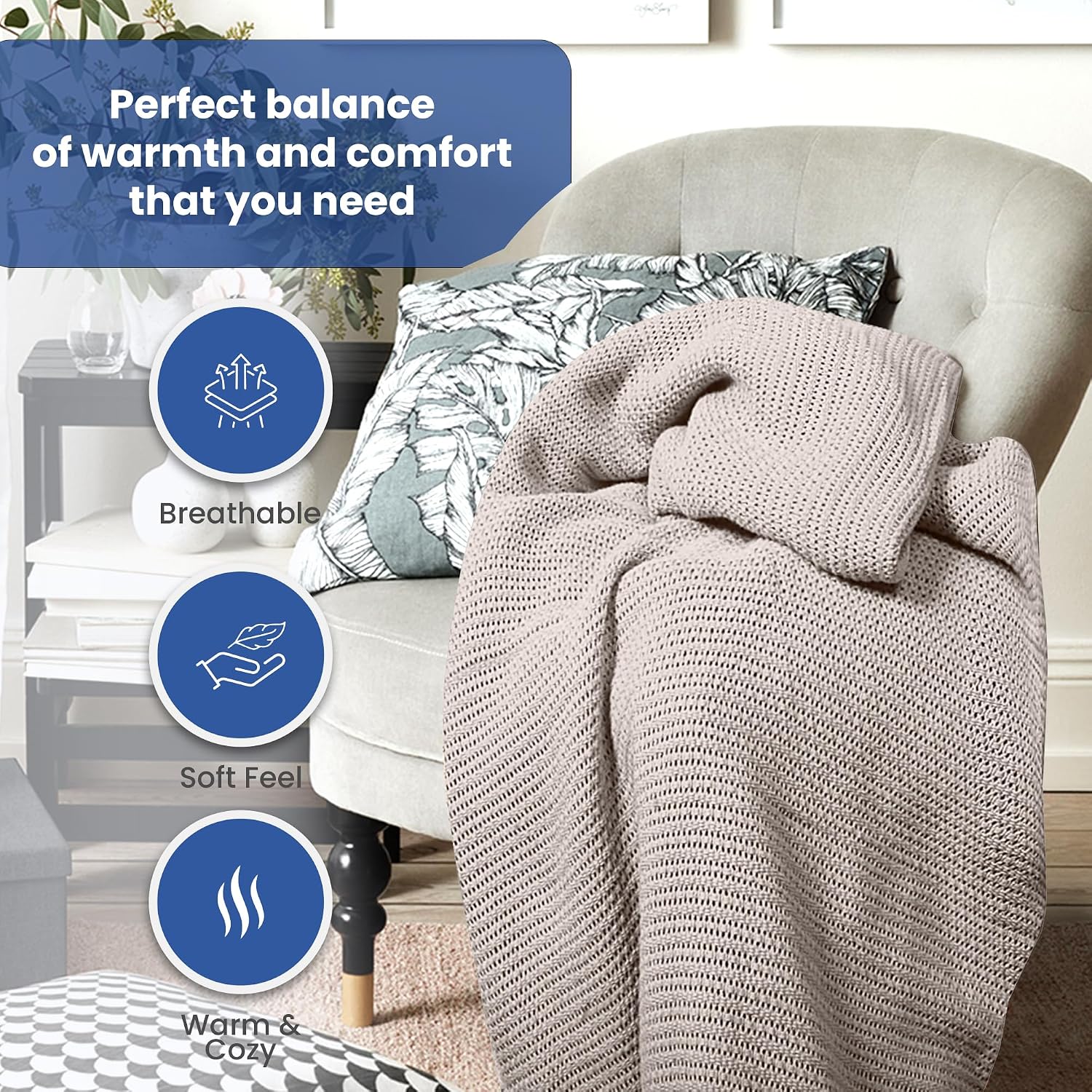Linteum 100% Cotton Open-Cell Leno Weave Blanket — Breathable All Season — Queen 90x90 — Ice Grey