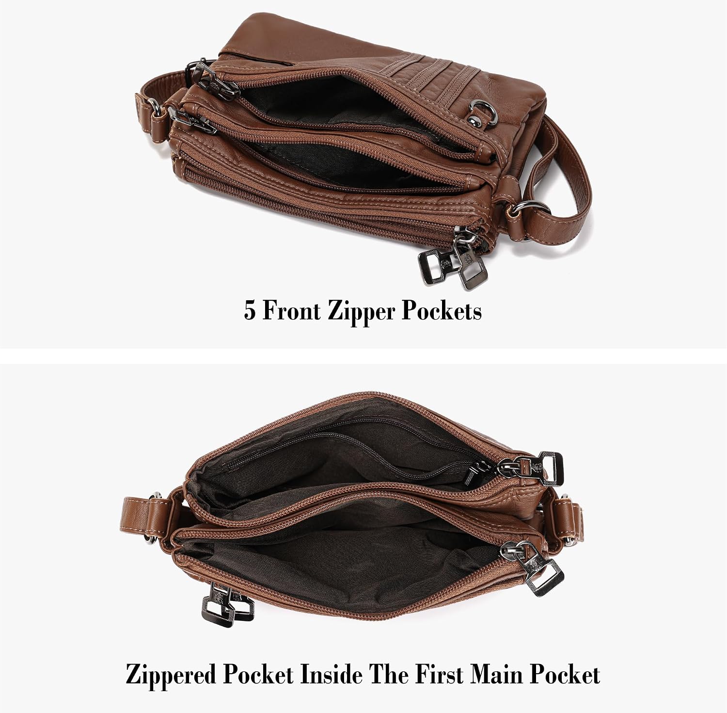 MINICAT Multi Pocket Small Crossbody Purses for Women Everyday Shoulder Bag | Lightweight Organizer, Cross body Bag with Multiple Zipper Pockets, Vegan Leather, Phone Purse for Travel Casual Daily
