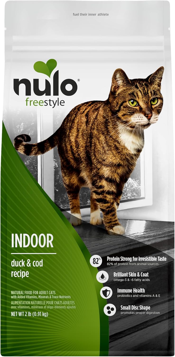 Nulo FreeStyle Dry Cat Food Indoor - Duck & Cod, High Protein Grain-Free Dry Cat Food, Natural Kibble with Probiotics and Omegas Fatty Acids, 4lb Bag