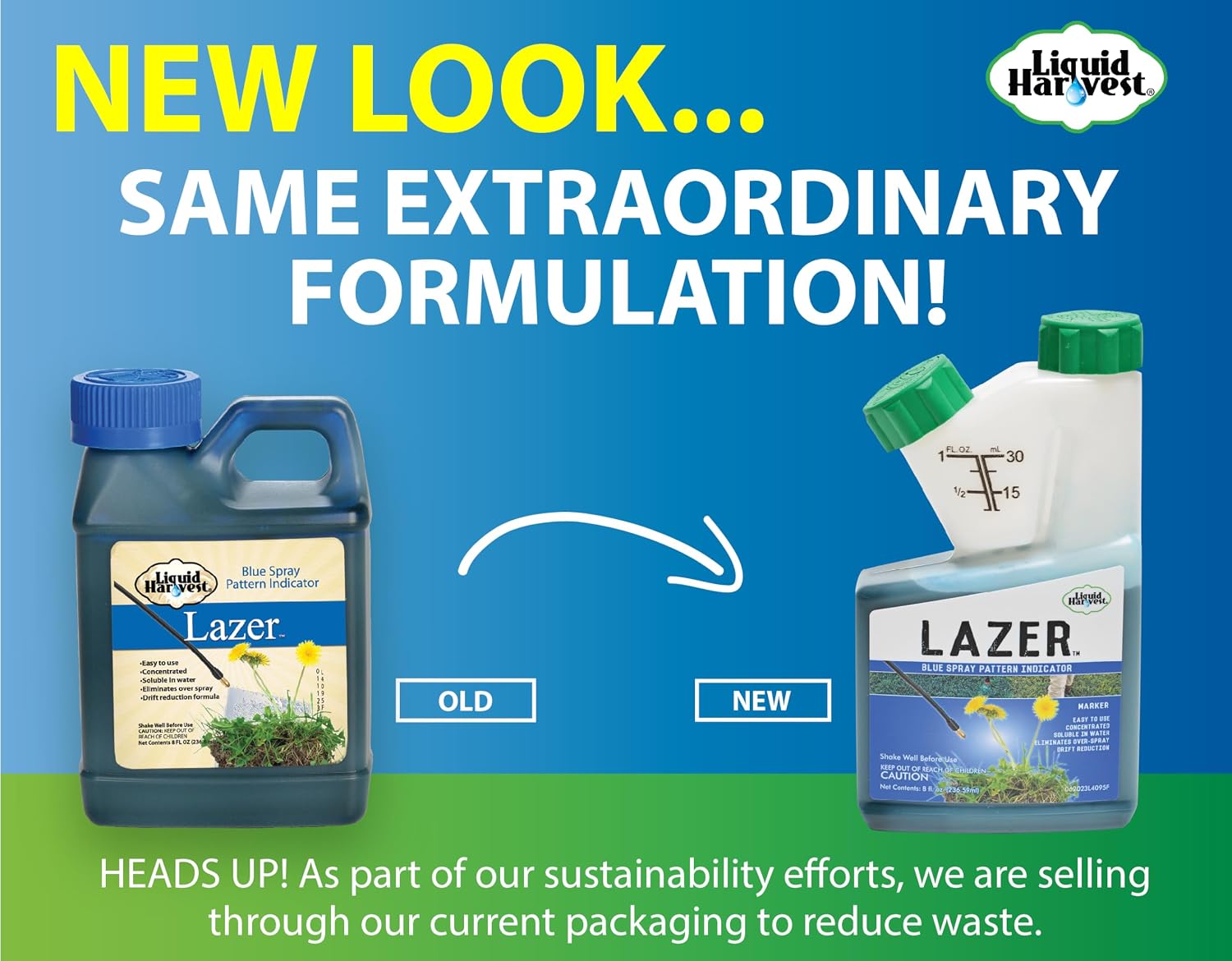 Liquid Harvest Lazer Blue Concentrated Spray Pattern Indicator 8 Ounces Perfect Weed Dye, Herbicide Fertilizer Marking Turf Mark and Marker