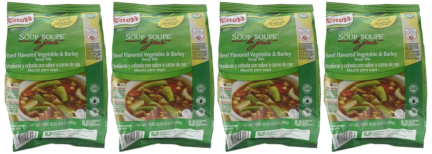 Knorr Professional Soup du Jour Beef Vegetable and Barley Soup Mix 0g Trans Fat per Serving, Just Add Water,13.9 Ounce (Pack of 4)