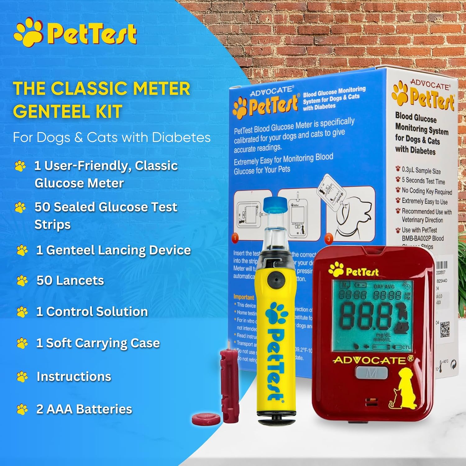 PetTest Genteel Glucose Monitor Kit for Dogs and Cats, Pain-Free Testing