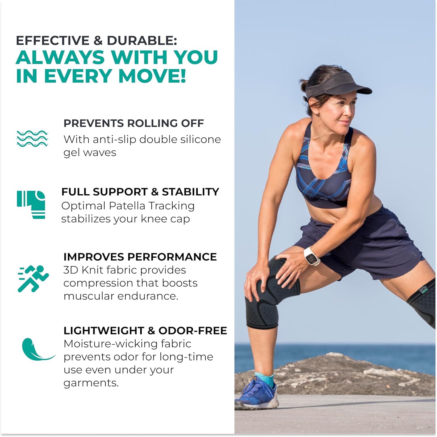 Modvel Compression Knee Brace for Women & Men - 2 Pack Knee Brace for Women Running Knee Pain, Knee Support Compression Sleeve