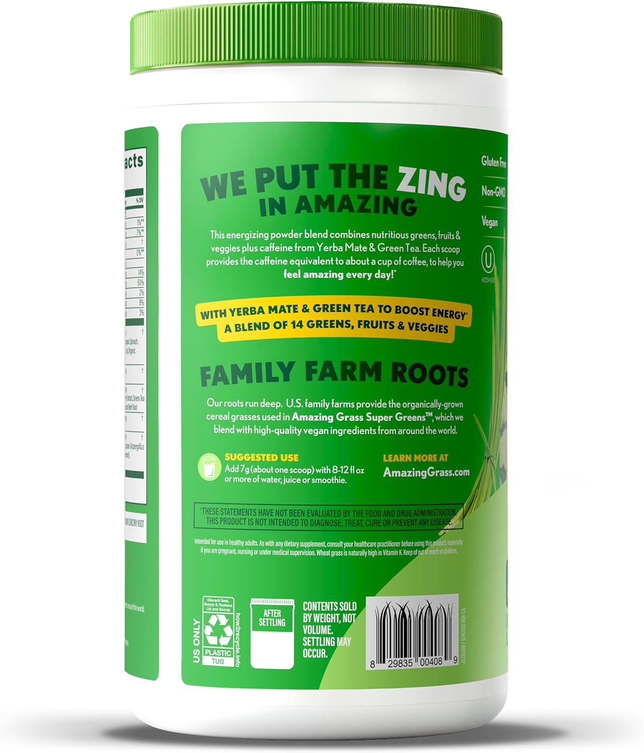 Amazing Grass Super Greens Powder Energy Lemon Lime, 30 Servings | Organic Energy Greens Powder with Plant-Based Caffeine, Yerba Mate & Green Tea Leaf for Sustained Energy & Focus